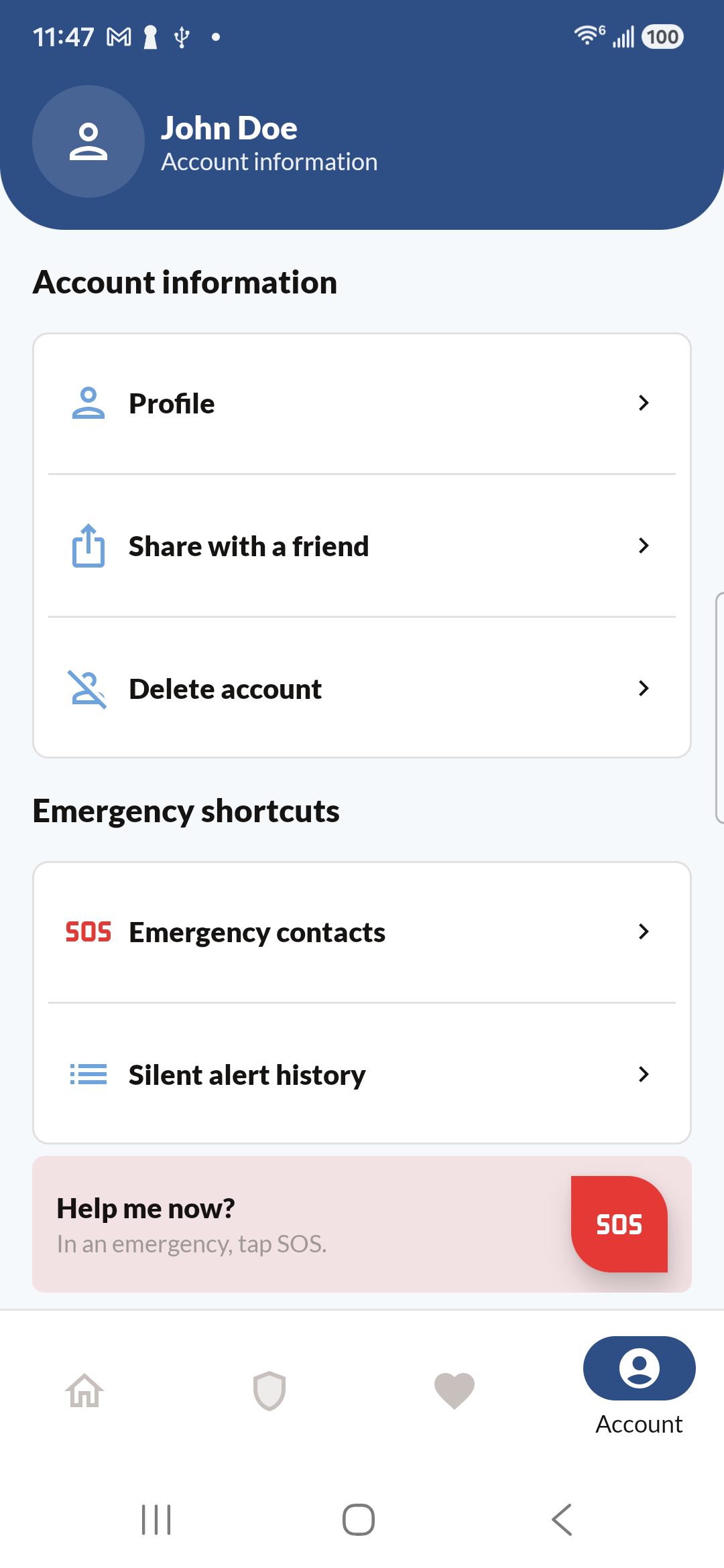 Munay app account screen